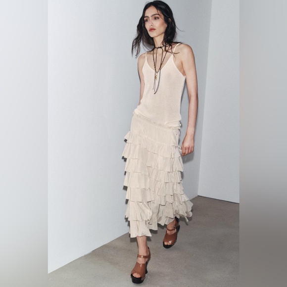 ZARA ZW COLLECTION RUFFLED MIDI SKIRT